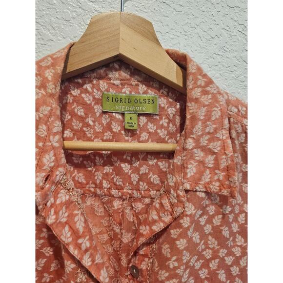 Sigrid Olsen peach print buttoned down sz 6 - Picture 2 of 4